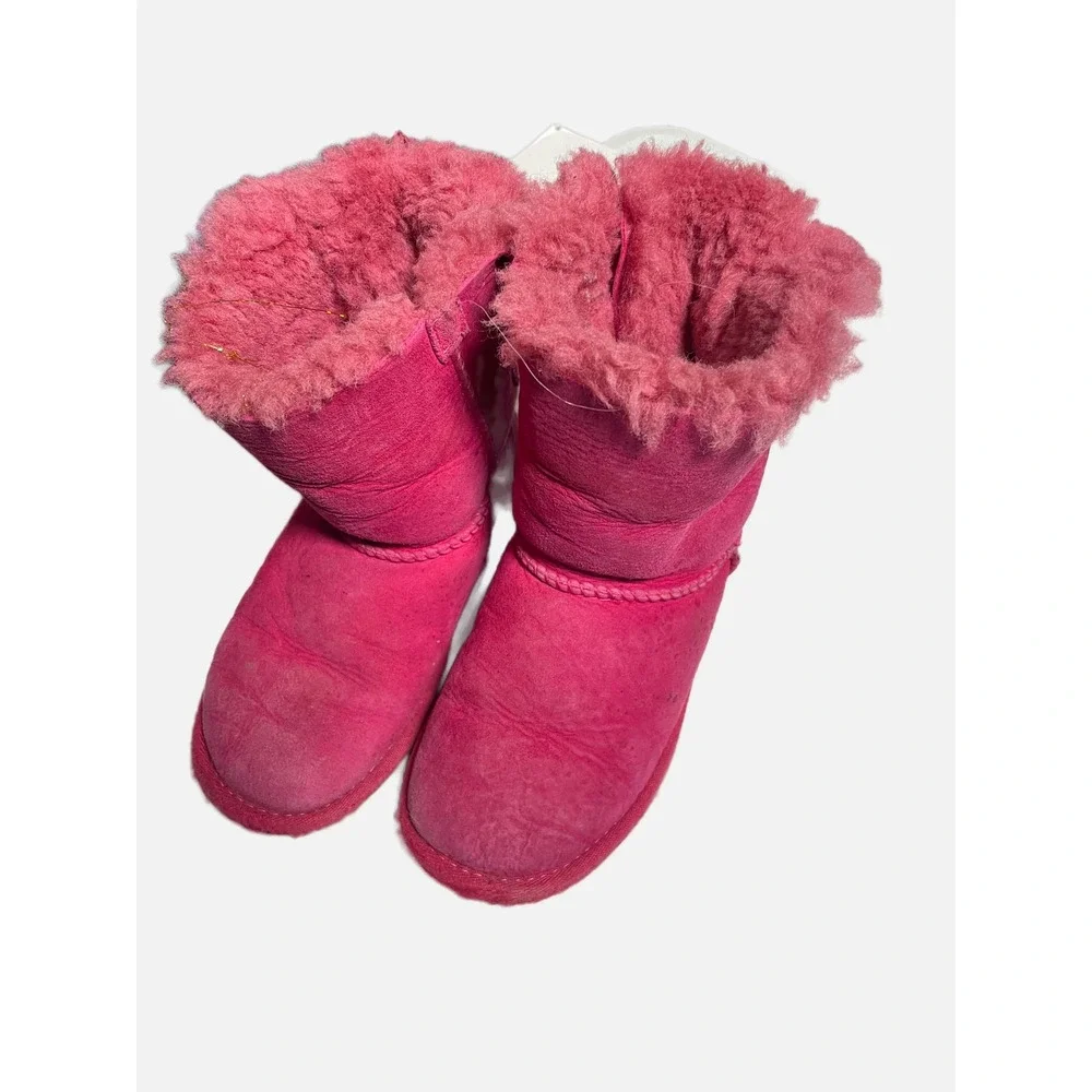 UGG Bailey Bow Boots Kids Size 12 Pink Suede Shearling Winter Classic Bows